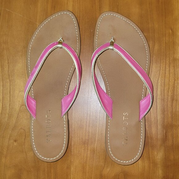 Talbots Hot Pink Thong Sandals With Gold Accents - 7M - Picture 4 of 7
